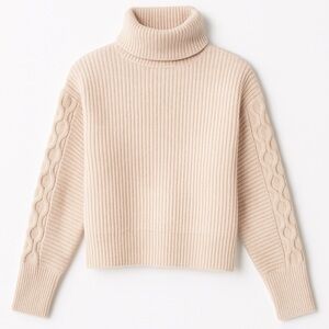 Topshop Turtleneck Sweater XS Blush Pink Cable Knit Sleeves Cozy Chunky Knit